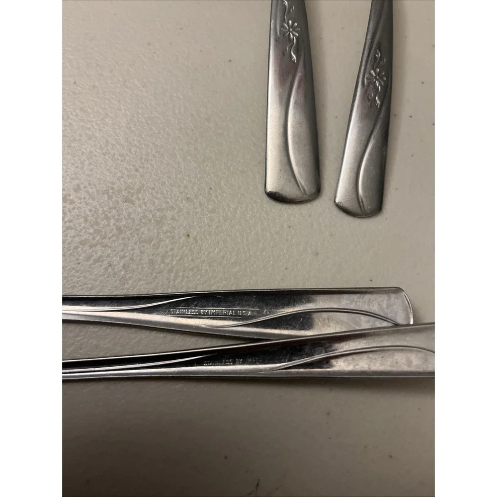 Stainless By Imperial USA MCM Floral Pinwheel Daisy Flowers Forks Spoons (6)‎